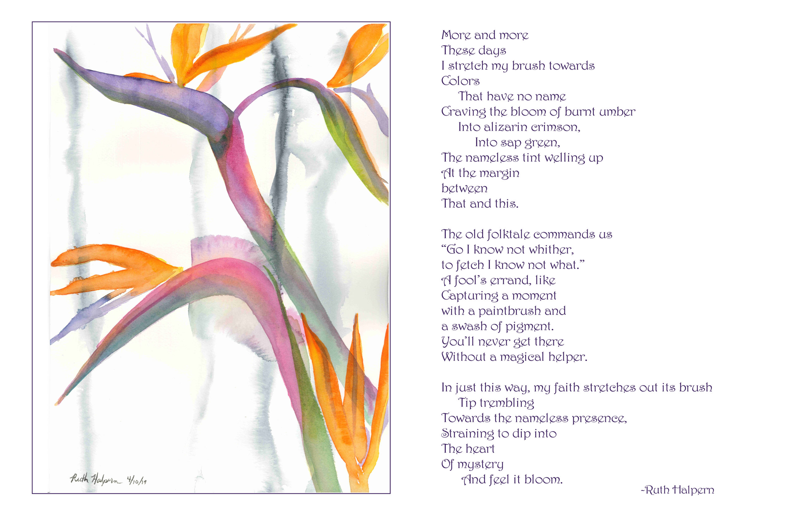 Bird of Paradise wide scan w poem – Art by Ruth